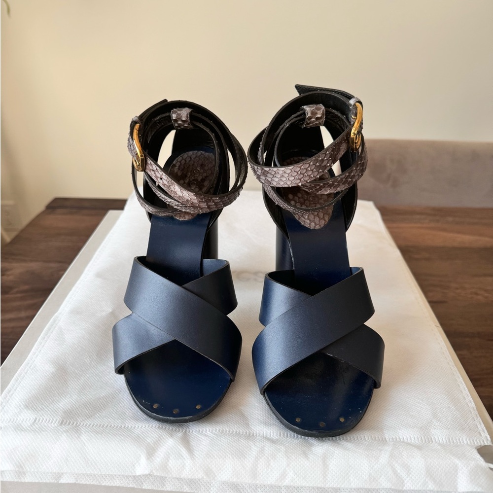 Gucci Leather Python Calfskin Navy Crossover Stra… - image 2